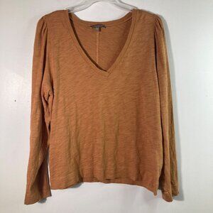Lilla P V Neck Long Sleeve Knit Top Cotton Puff Sleeve Clay‎ Brown L
